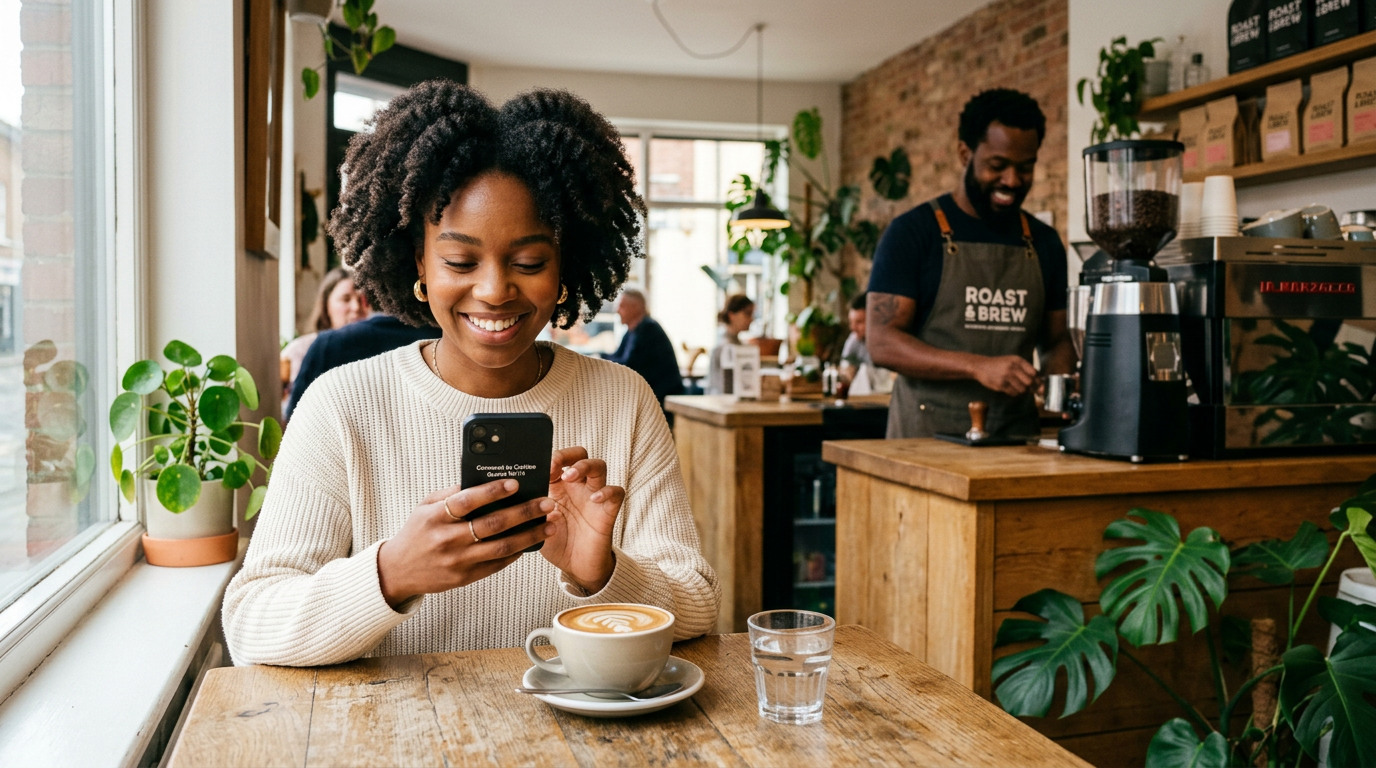 Customers connecting to guest Wi-Fi in a busy cafe